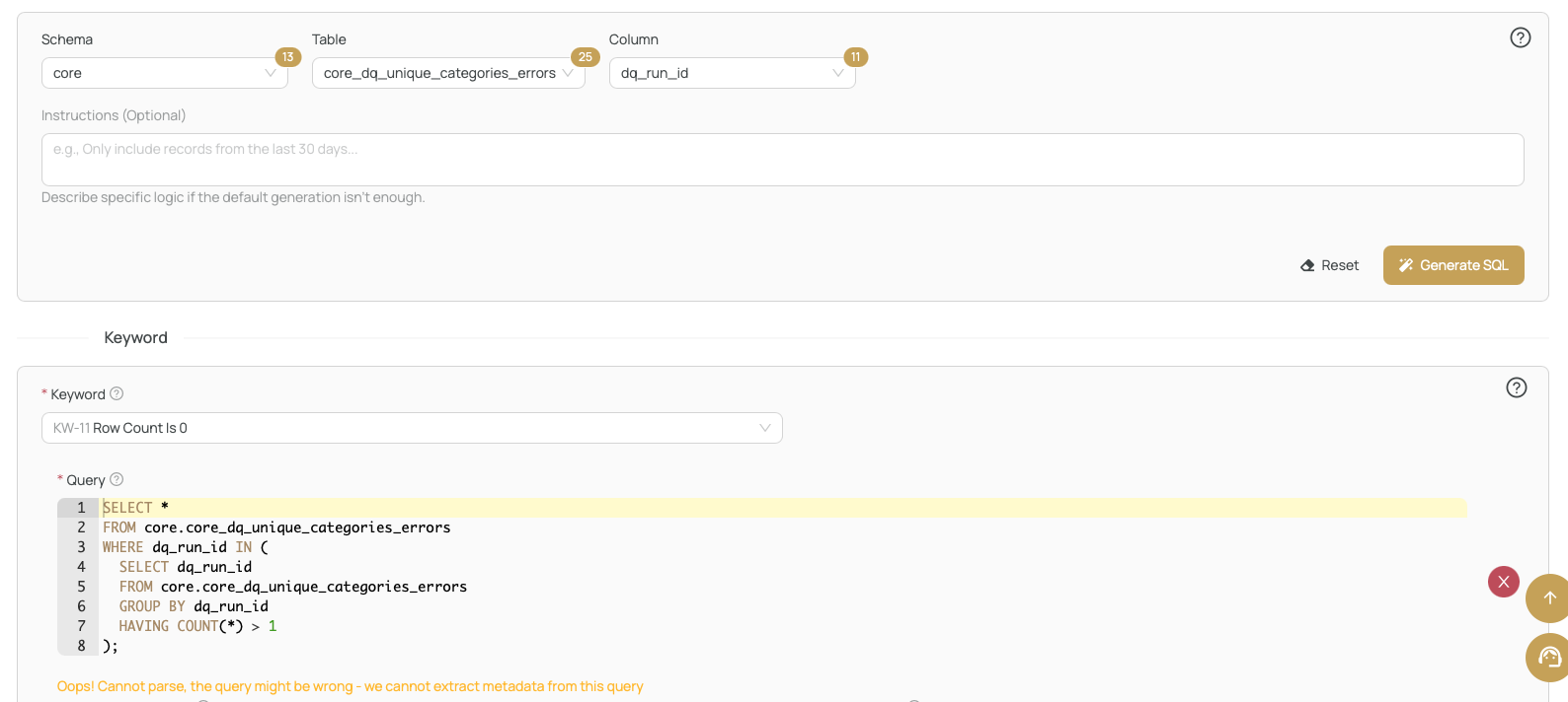 AI Query Generated from Metadata
