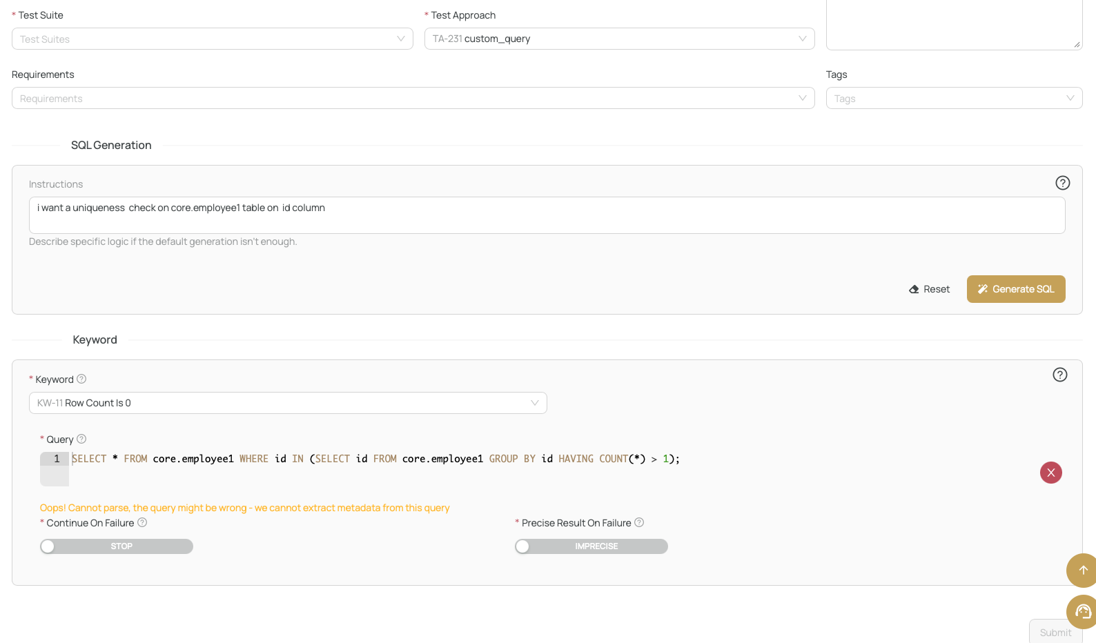AI Query Generated without Metadata