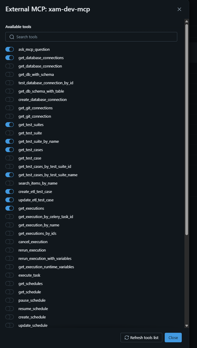MCP Connected — Tools Selected